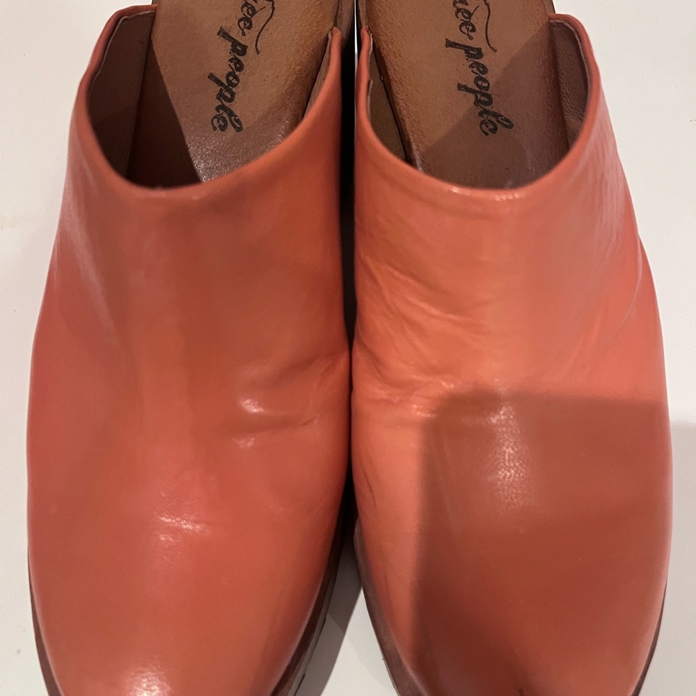 Free People Orange Mules Smooth Leather Slip-On